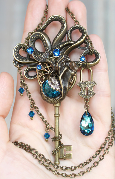 Handmade Unique Fantasy Mermaid Vintage Swarovski Key Neckla - Inspire  Uplift