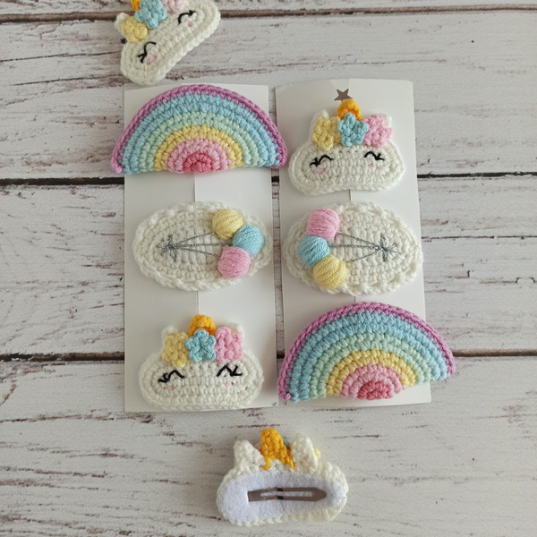 Crochet Hair Clips Unicorn, Hairpin Rainbow, Hair Accessories, Hair Clips for Girl,decoration for Hair, Gift for Girl Rainbow | ToysbyNusi