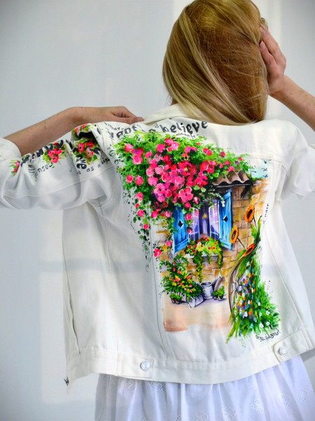hand painted women jacket-jean jacket-denim jacket-girl fabric clothing-designer art-wearable art-custom clothes 4.jpg