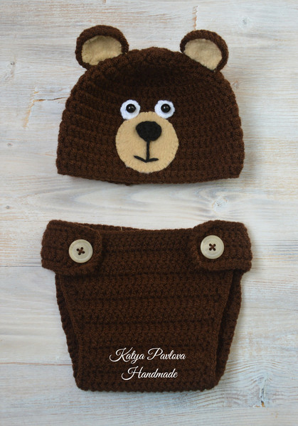 Baby bear outfitclothes Personalized gifts boygirl Knit newborn hat Crochet shoesbooties Monogram diaper cover Little bear Animal costume (6).jpg