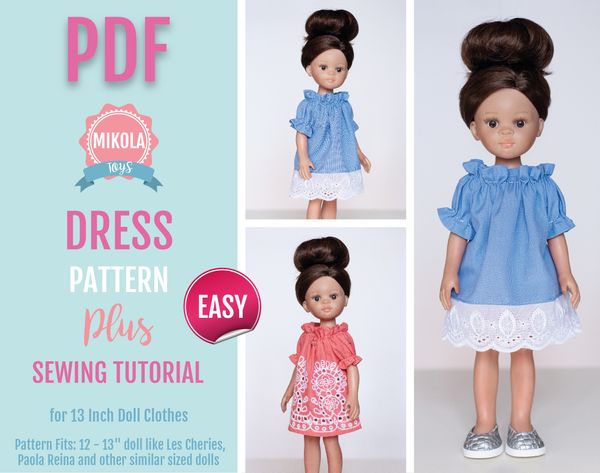 PDF SEWING PATTERN DRESS 13 Inch doll, Paola Reina pattern, - Inspire ...