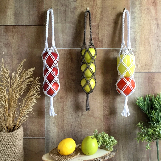 Handmade Hanging Fruit Basket Kitchen Storage Set 5 Boho RV - Inspire Uplift