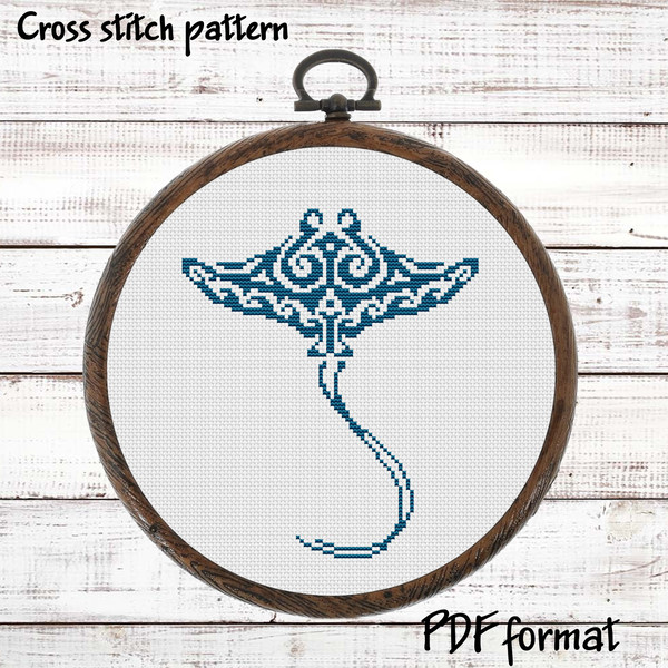 Manta Ray embroidery design, Mandala cross stitch pattern PDF, Modern  Xstitch, Stingray cross stitch chart, Polynesian