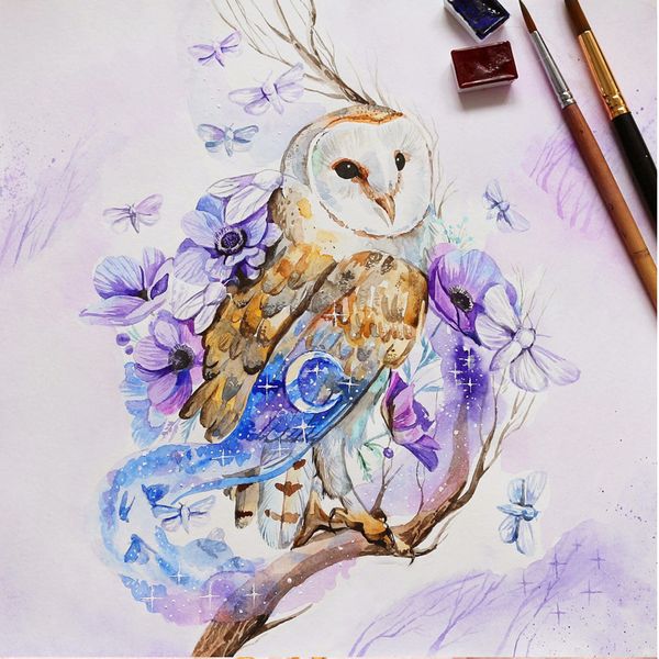 Owl Painting Owl Barn Owl Original Art Bird Watercolor Artwo - Inspire ...