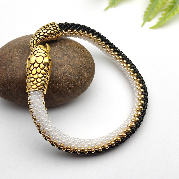 White and black snake bracelet Handmade jewelry for women Ou - Inspire ...