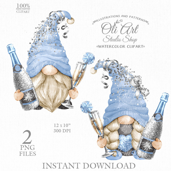 New year blue gnomes clipart_01.JPG