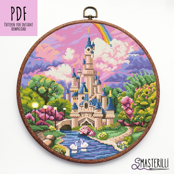 Fairy castle under rainbow cross stitch pattern PDF by Smasterilli.JPG