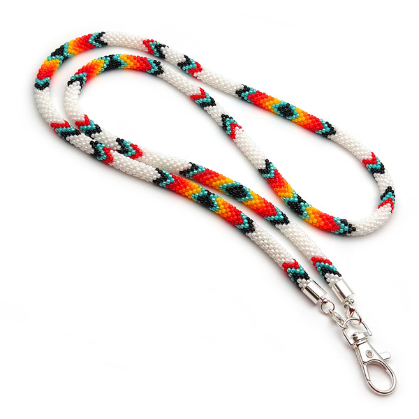 White beaded teacher lanyard Native American style