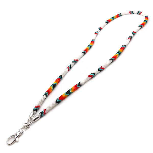 white beaded teacher lanyard for badge