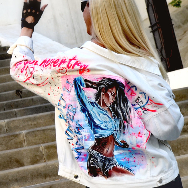 Custom Graffiti Style Hand Painted Denim Jacket Women's 