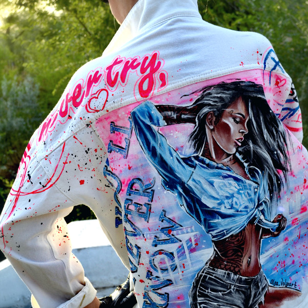 Hand Painted Printing Mens Womens Denim Jacket Graffiti Loose Jean Coat  Fashion