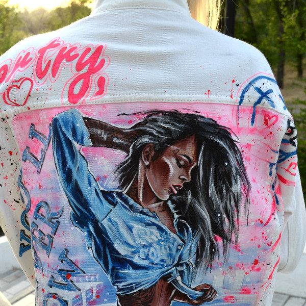 Custom Graffiti Style Hand Painted Denim Jacket Women's 