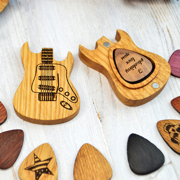 wooden guitar pick box