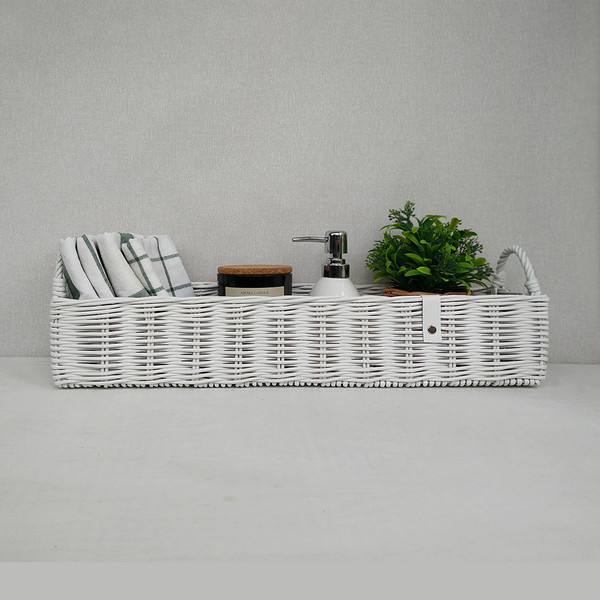 Gray bathroom storage basket. Wicker organizer with dividers - Inspire  Uplift