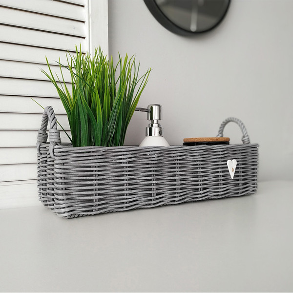 Small Gray Faux Rattan Storage Basket