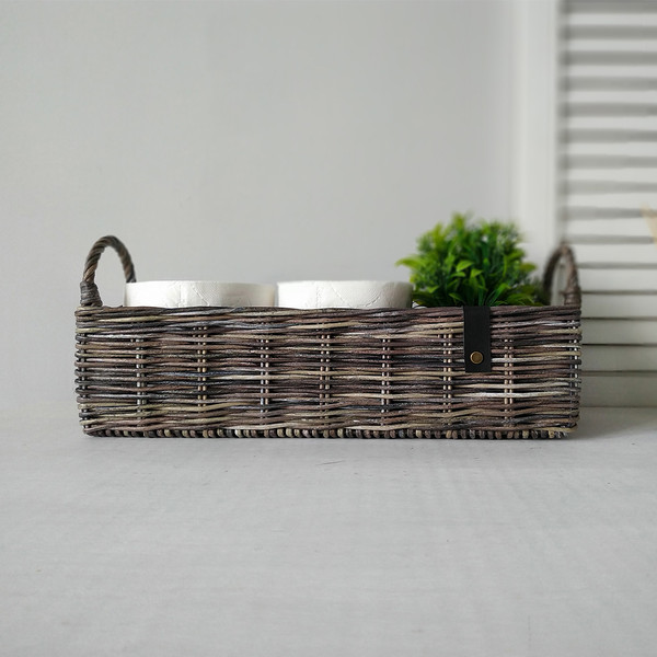 Gray bathroom storage basket. Wicker organizer with dividers - Inspire  Uplift