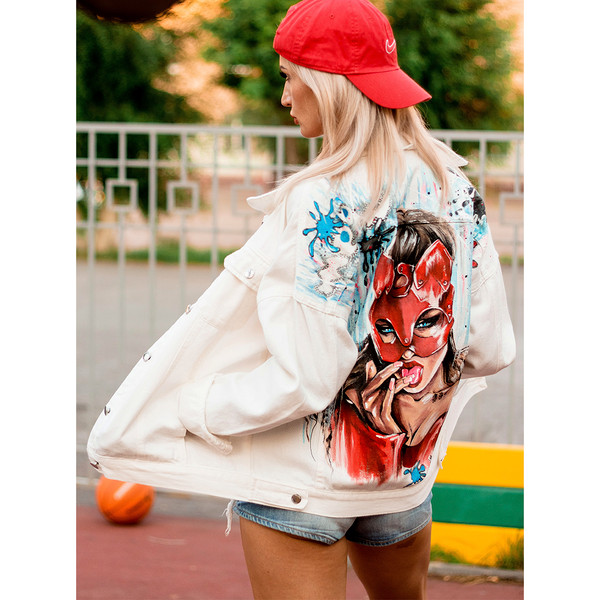 hand painted women jacket-jean jacket-denim jacket-girl fabric clothing-designer art-wearable art-custom clothes 1.jpg