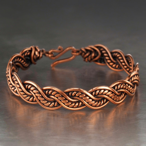 Braided Pure Copper Chain Links Bracelet , Wire Wrapped Daily