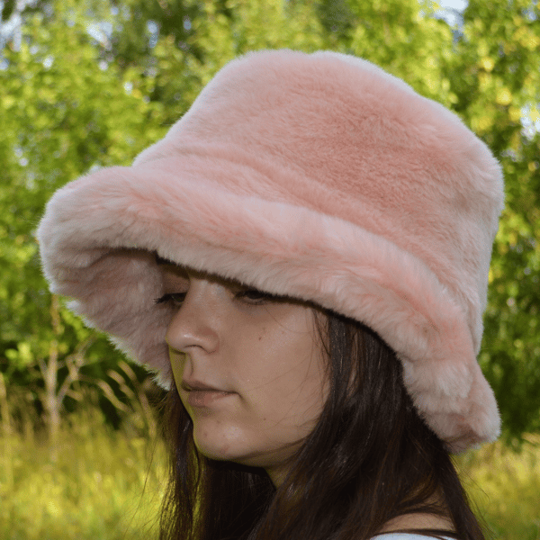 ASOS DESIGN faux fur bucket hat in pink