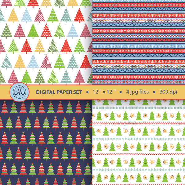 Christmas tree digital paper, festive seamless patterns, holiday backgrounds.jpg