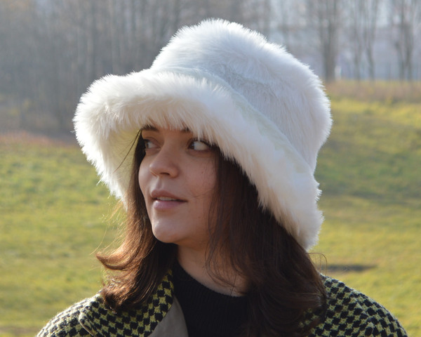 Fur White Hat for Women. Luxury Fashion Furry Hat. Cute Fuzzy Bucket Hats. Fluffy Warm Hat. Faux Fur Hat. Furry Hat. 22.44 (57 cm) | ALLApparelHat