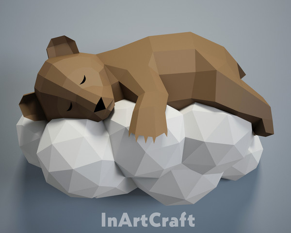 PDF Papercraft Bear on a cloud, Paper Craft 3D origami kit