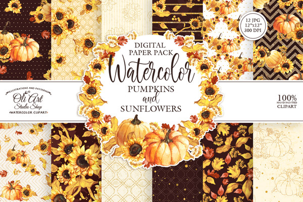 watercolor pumpkins and sunflowers patterns_01.JPG