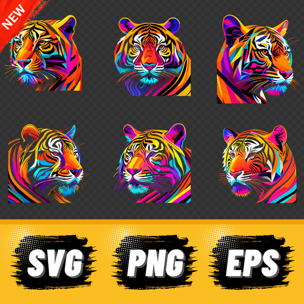 Set of logos with tigers. Tiger vector. Tiger SVG, PNG. Tiger graphics design. Tiger t-shirt. .png