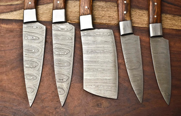 5 PC Custom Handmade Forged Damascus Steel Chef Knife Sets nives.jpeg