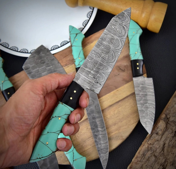 Handmade Damascus Steel 5 Pcs Kitchen Knife set, Hand Forged - Inspire  Uplift