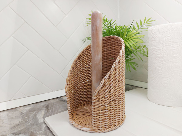 Paper towel holder standing. Wicker handmade holder for kitc - Inspire  Uplift