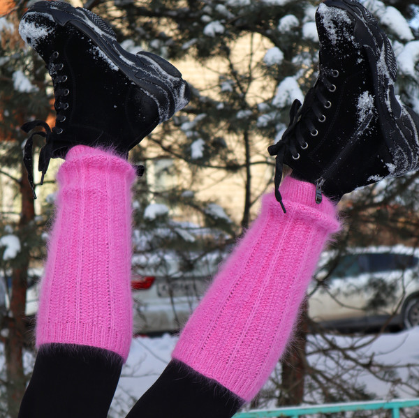 Wool leg warmers, Yoga socks, Striped leg warmers, Hand knit