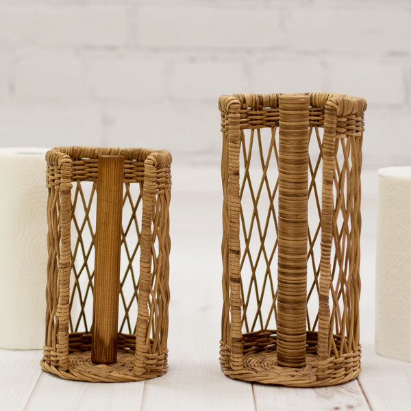 Standing paper towel holder Brown wicker kitchen roll holder