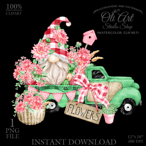 Flowers truck gnome clipart.JPG