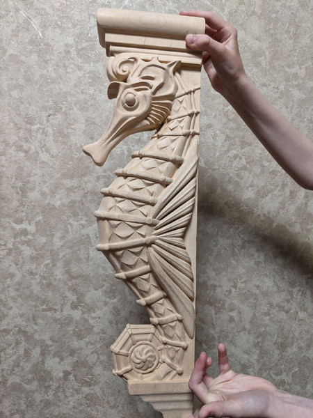 Seahorse wall Bracket Large  Corbel Nautical style Wood Shelf Bracket, fireplace surround.jpg