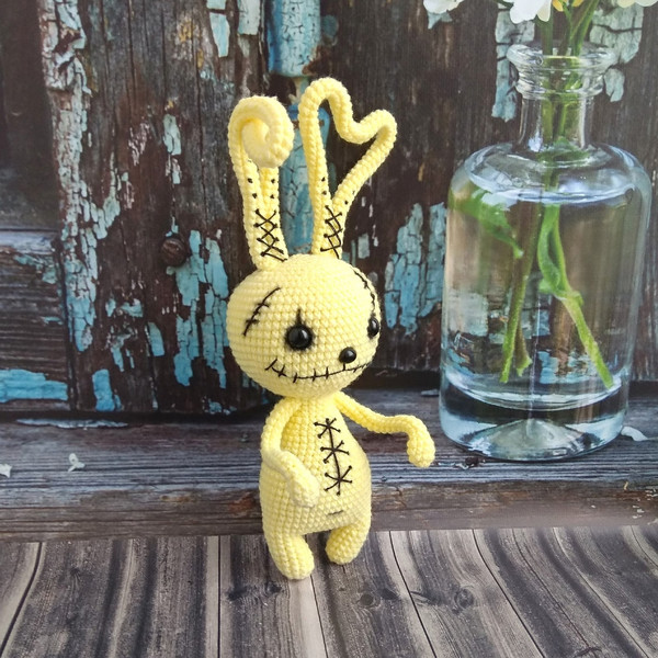 Goth Plush Bunny Handmade Creepy Stuffed Animal Zombie Plushie 