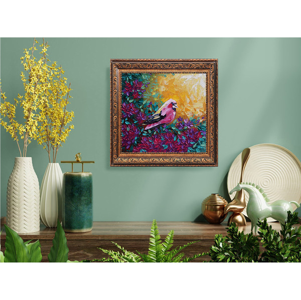 Bird painting Floral artwork Impasto art Small oil wall art_4.jpg