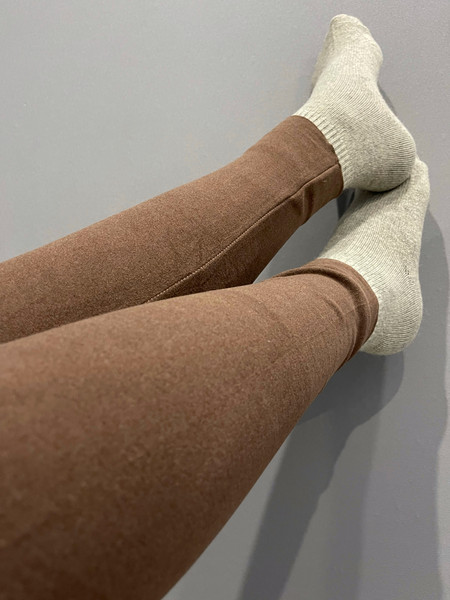 Joha Leggings - Wool/Silk - Beige w. Leaves » Quick Shipping