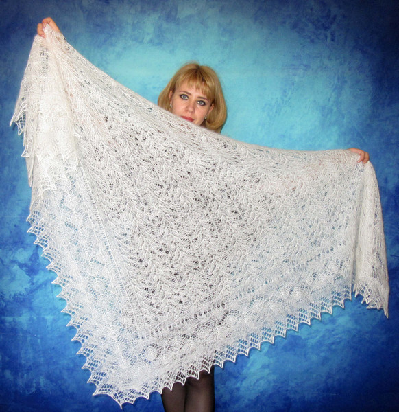 White Orenburg shawl, Hand knit Russian shawl, Lace wedding shawl, Bridal cape, Warm cover up, Wool wrap, Handmade stole, Kerchief, Big scarf.JPG