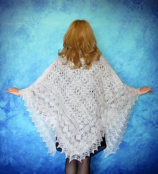 White Orenburg shawl, Hand knit Russian shawl, Lace wedding shawl, Bridal cape, Warm cover up, Wool wrap, Handmade stole, Kerchief, Big scarf 2.JPG