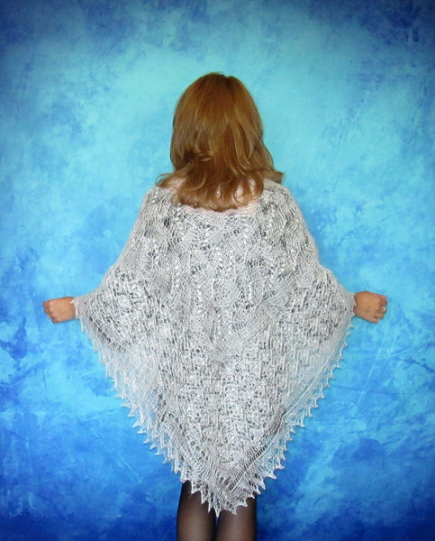 White embroidered Orenburg Russian shawl, Lace wedding shawl, Warm bridal cape, Hand knit cover up, Wool wrap, Handmade stole, Kerchief 4.JPG