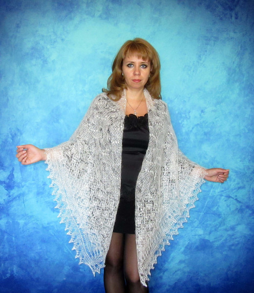 White embroidered Orenburg Russian shawl, Lace wedding shawl, Warm bridal cape, Hand knit cover up, Wool wrap, Handmade stole, Kerchief 2.JPG