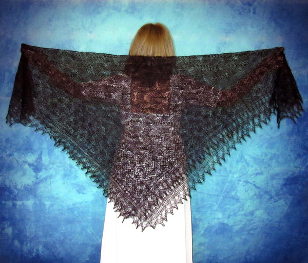 Dark wine-purple embroidered Orenburg Russian shawl, Hand knit cover up, Wool wrap, Handmade stole, Warm bridal cape, Kerchief, Big scarf 2.JPG