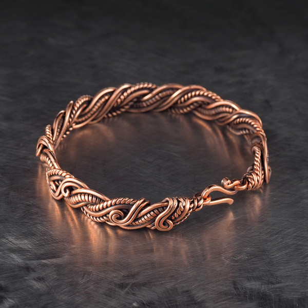 Unique Wire Wrapped Copper Bracelet for Woman Antique Style Artisan Copper Jewelry 7th Anniversary Gift for Her 7.3 (18.5 cm) | WireWrapArt