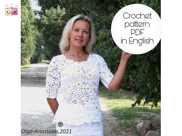 Irish Crochet Lace Pattern - Daisy Short Sleeve Blouse for Woman for Summer with Floral Print PDF (2).jpg