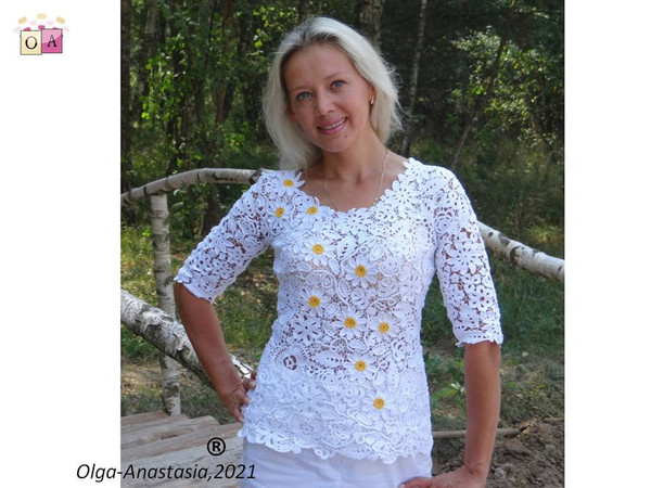Irish Crochet Lace Pattern - Daisy Short Sleeve Blouse for Woman for Summer with Floral Print PDF (4).jpg