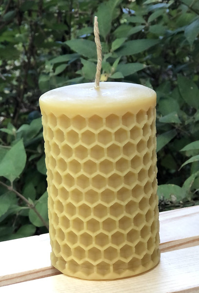 Honeycomb Pillar Candle: 100% Pure Beeswax