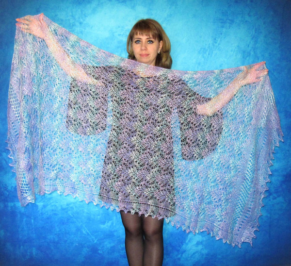 Hand knit violet scarf, Handmade Russian Orenburg shawl, Goat wool cover up, Lace pashmina, Downy kerchief, Stole, Warm shoulder wrap, Cape, Gift for a woman.JP