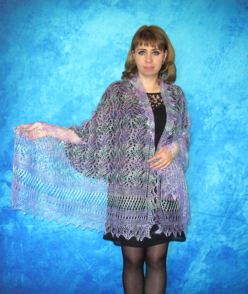 Hand knit violet scarf, Handmade Russian Orenburg shawl, Goat wool cover up, Lace pashmina, Downy kerchief, Stole, Warm shoulder wrap, Cape, Gift for a woman 3.