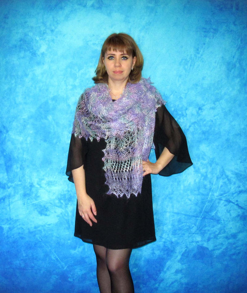 Hand knit violet scarf, Handmade Russian Orenburg shawl, Goat wool cover up, Lace pashmina, Downy kerchief, Stole, Warm shoulder wrap, Cape, Gift for a woman 4.